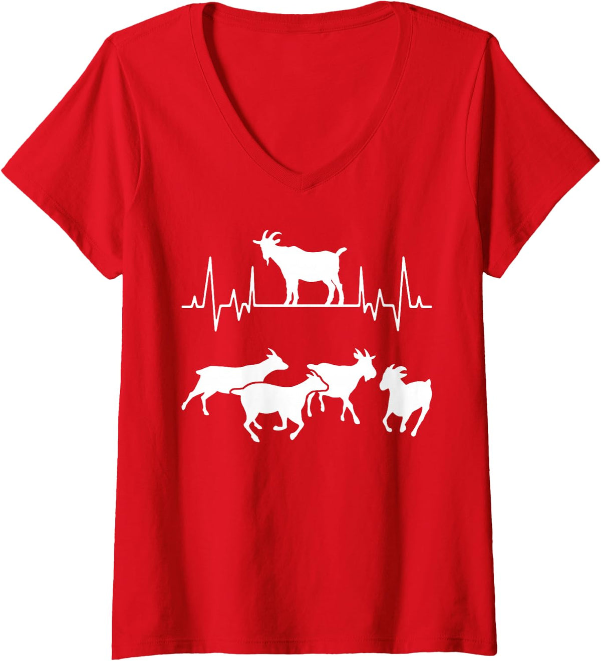 Women's Goat Heartbeat Silhouette Goat Lover Passion Heartbeat V-Neck T-Shirt - Red