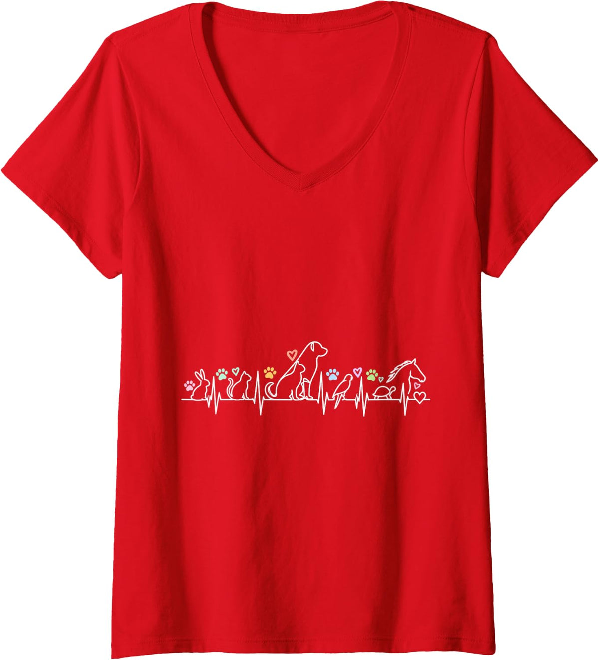 Women's Veterinary Heartbeat V-Neck T-Shirt - Red