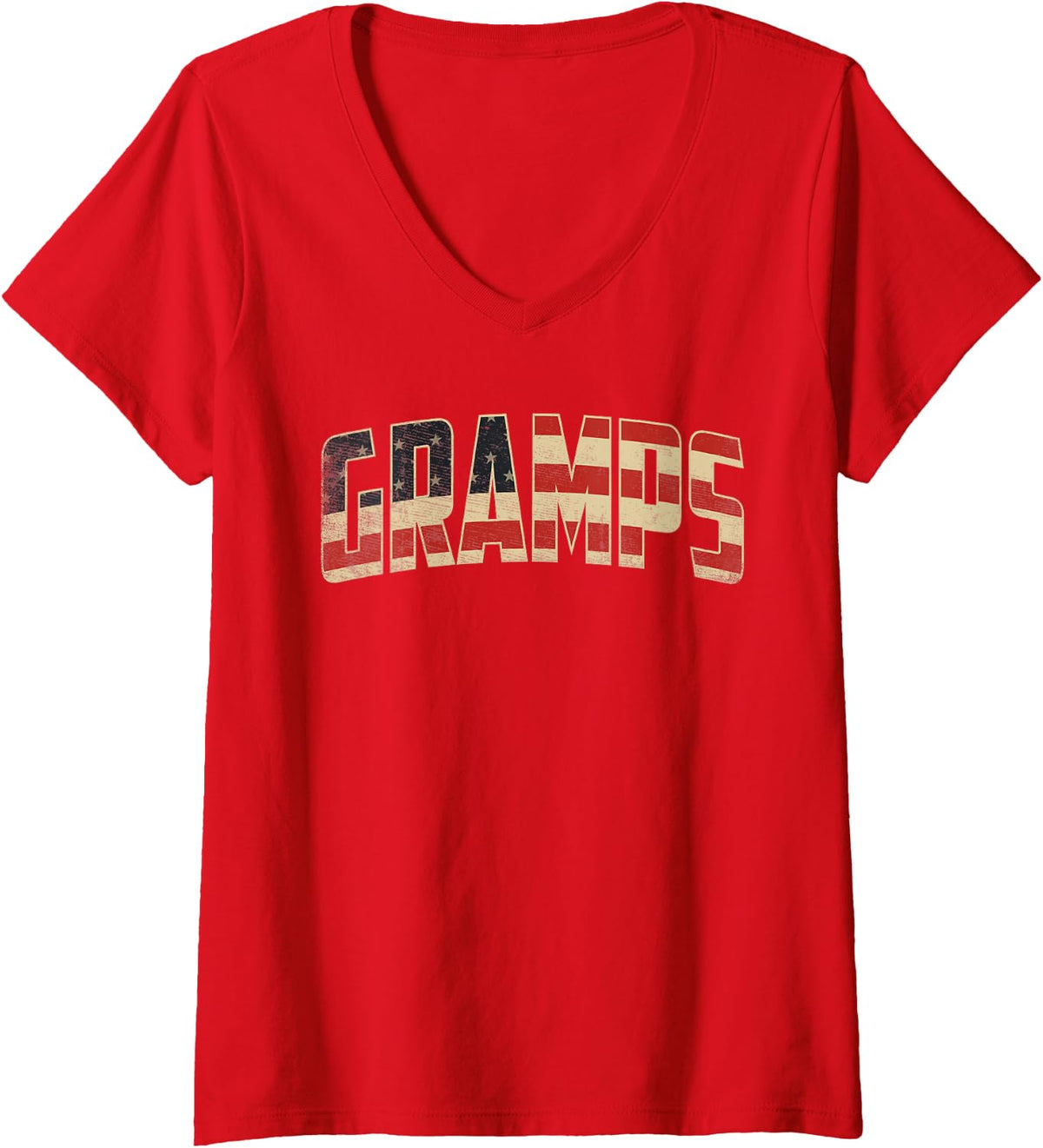 Women's Gramps Patriotic USA Vintage American Flag V-Neck T-Shirt - Red