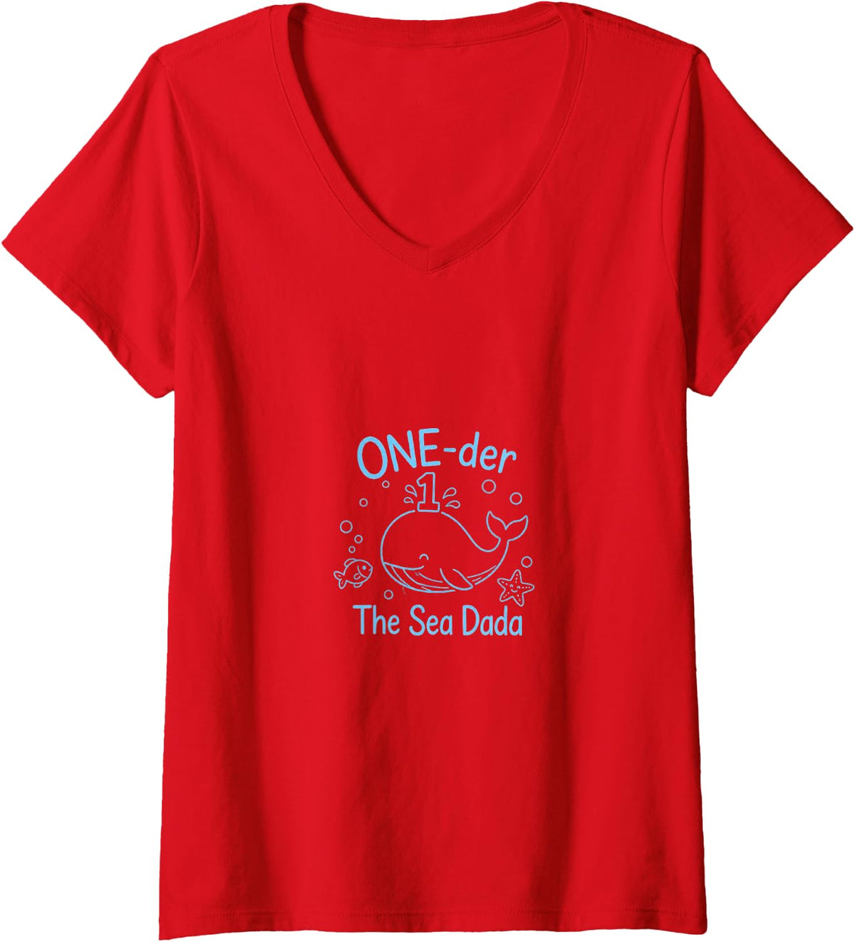 Women's Whale Ocean ONE der The Sea Dada Dad V-Neck T-Shirt - Red