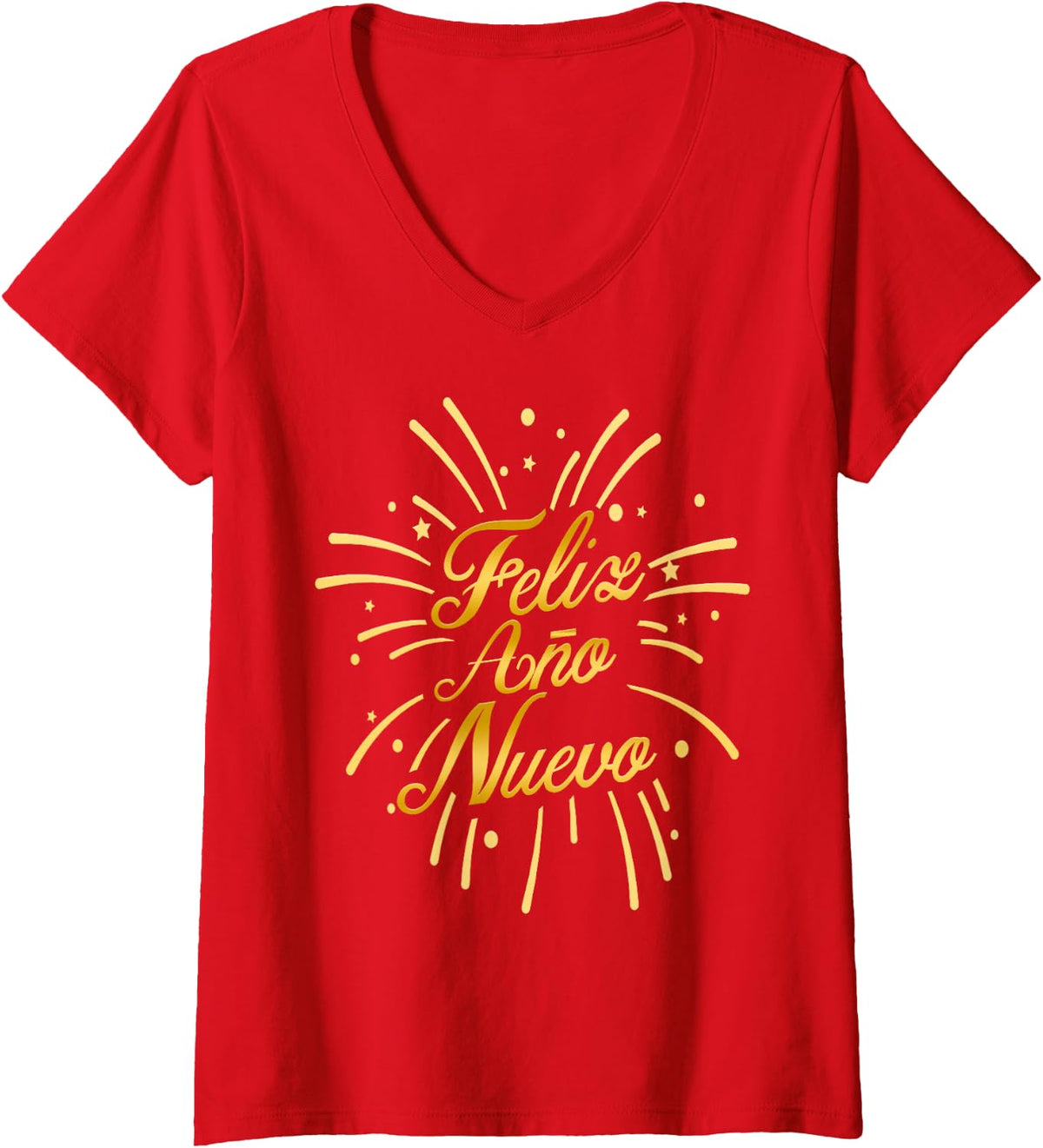 Women's Feliz año Nuevo 2024 Happy new Year Spanish Mexican Latin V-Neck T-Shirt - Red