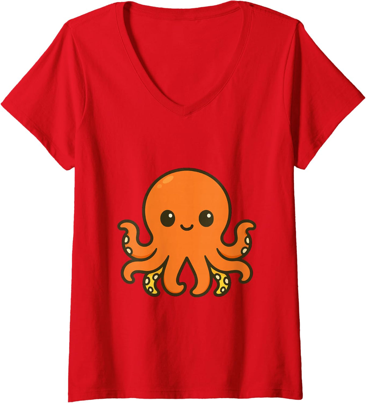 Women's Cute Octopus Ocean in Love V-Neck T-Shirt - Red