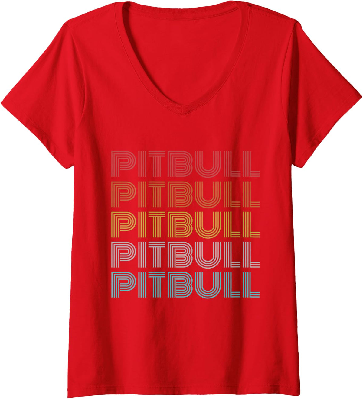 Womens Retro Vintage Pitbull V-Neck T-Shirt - Red