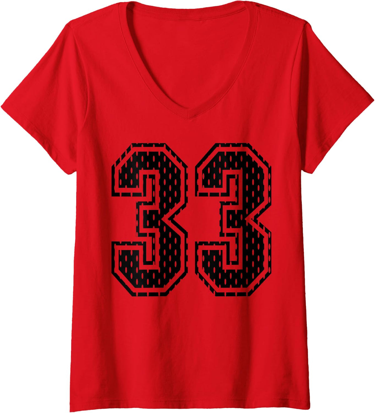 Women's Black Number 33 Sports Fan #33 Jersey Shirt Team Player V-Neck T-Shirt - Red
