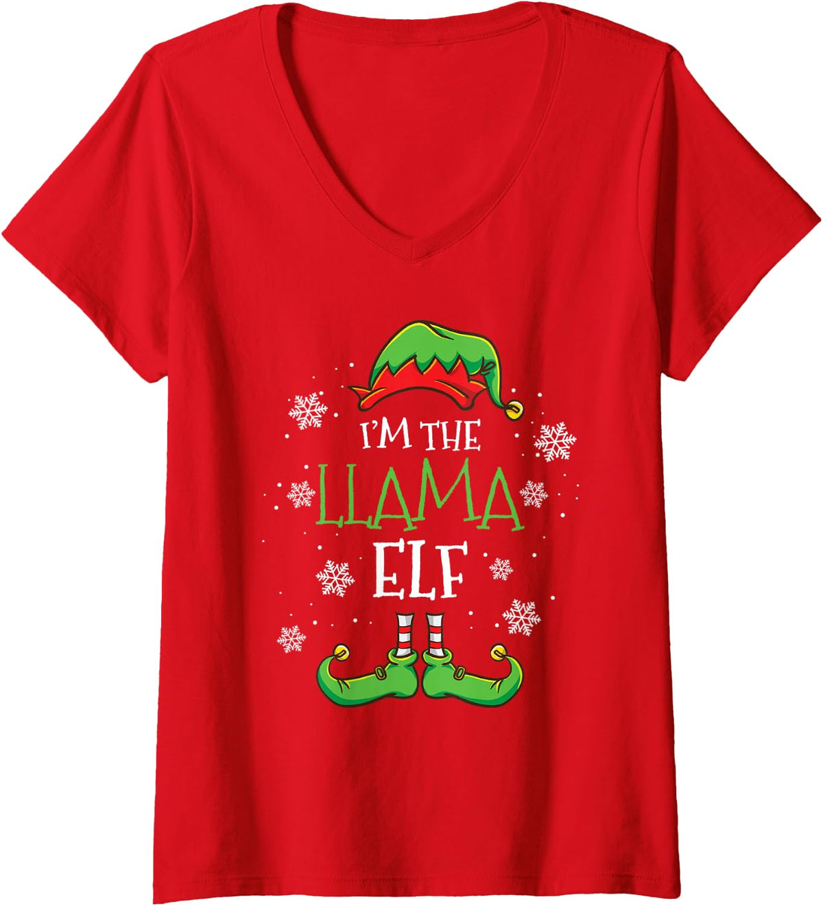 Women's Im The Llama Elf Christmas V-Neck T-Shirt - Red