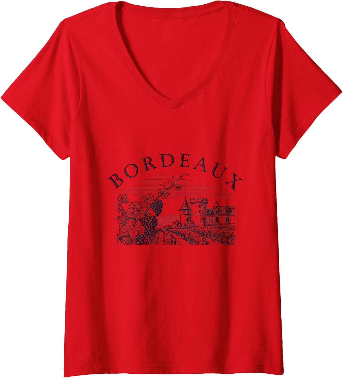 Womens Bordeaux France Wine Region Winery Vineyard Chateau V-Neck T-Shirt - Red