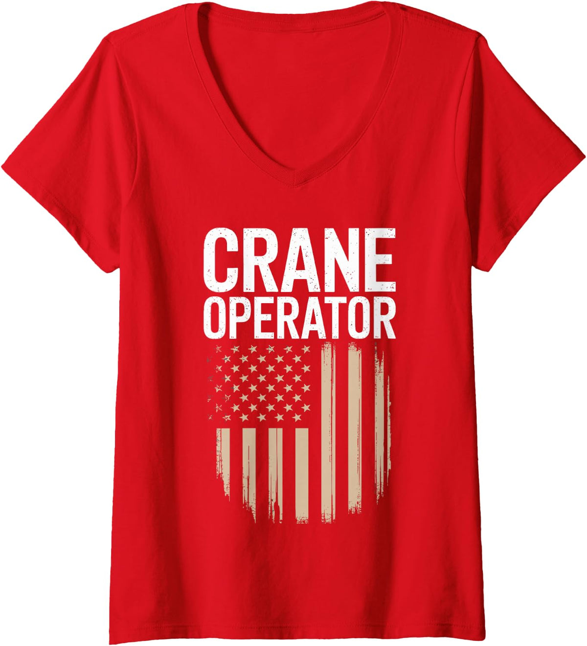 Women's Crane Operator American Flag Vintage V-Neck T-Shirt - Red