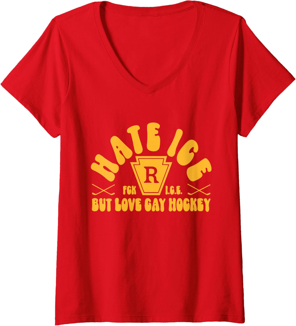Women's Hate Ice But Love Gay Hockey, Funny Gay Hockey LGBT V-Neck T-Shirt - Red