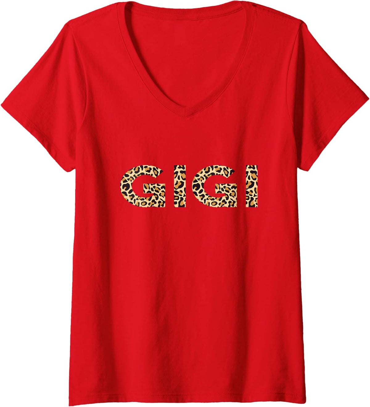 Womens Gigi Leopard For Women Grandma Christmas Mother's Day V-Neck T-Shirt - Red