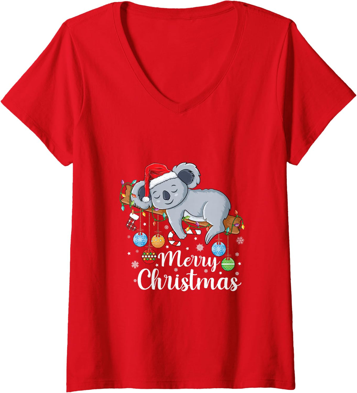 Women's Merry Slothmas Funny Christmas Sloth Santa Hat Holiday V-Neck T-Shirt - Red
