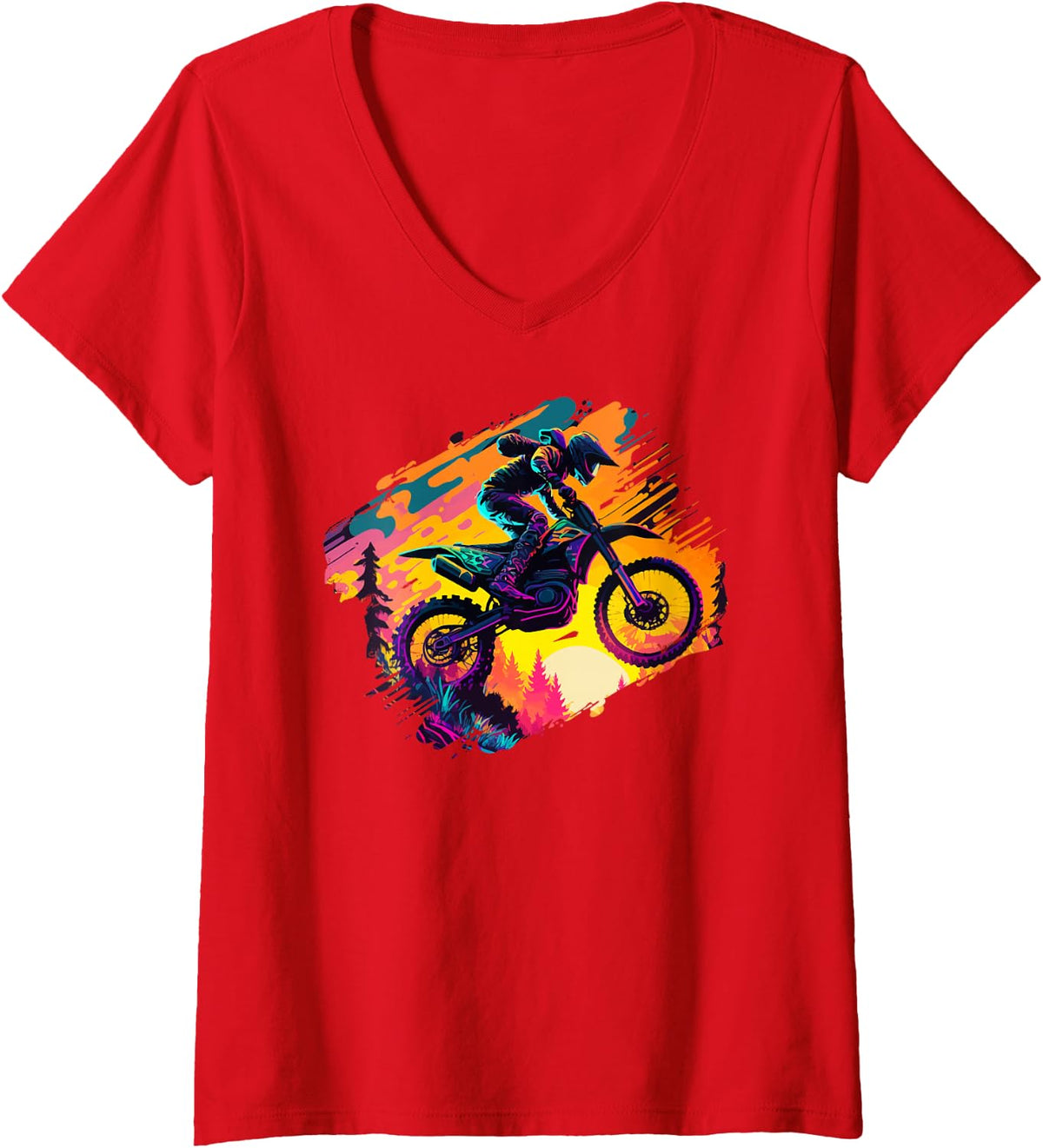 Women's Supercross Motocross Gear Love Race Motorcycle V-Neck T-Shirt - Red