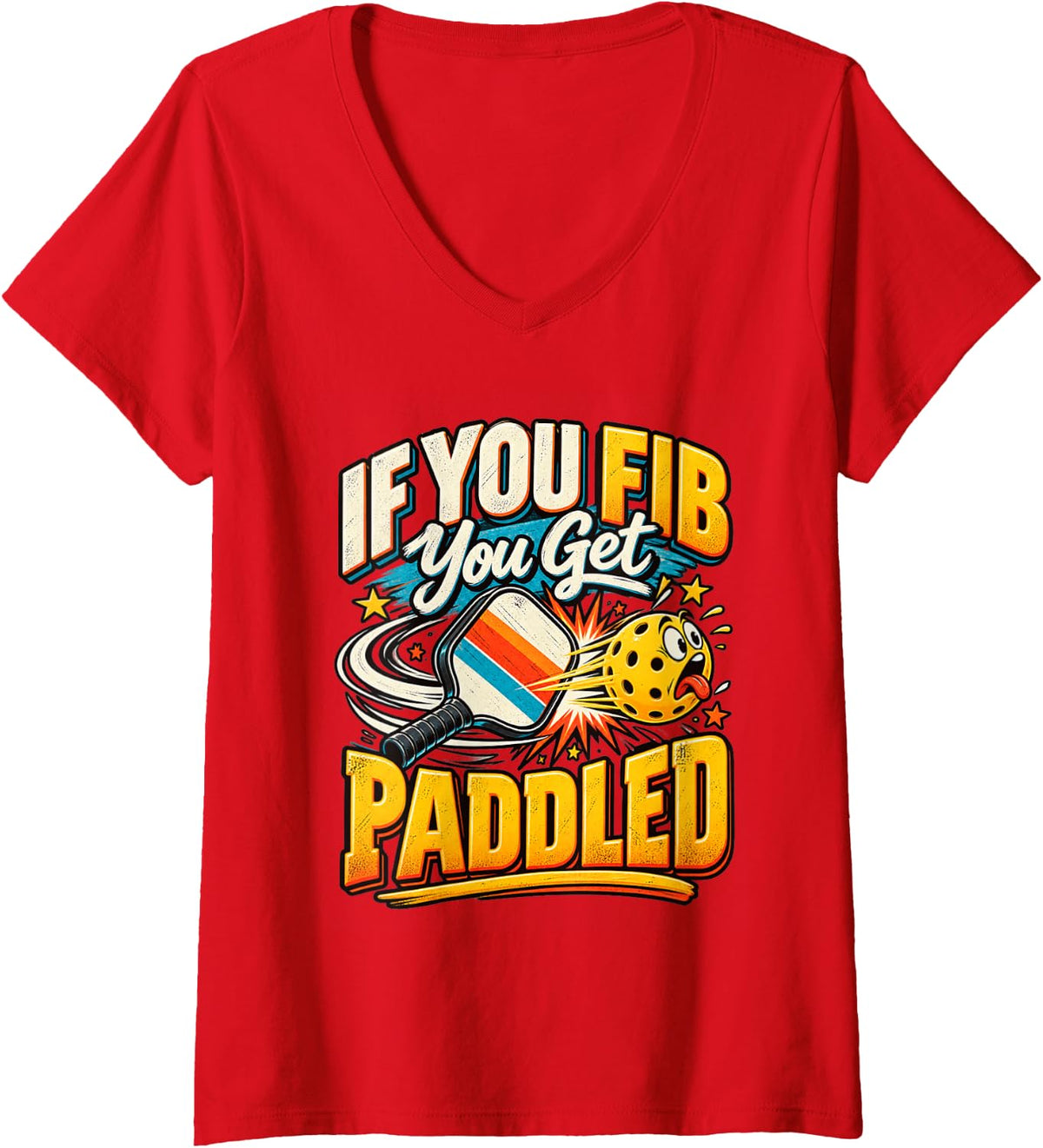 Women's EMT Paramedic Pickleball V Fib Paddle Medical Humor V-Neck T-Shirt - Red