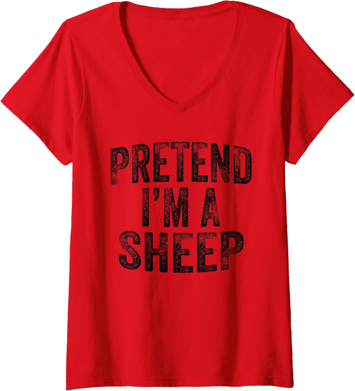 Women's Pretend I'm A Sheep Family Lazy Easy Halloween Party Costume V-Neck T-Shirt - Red