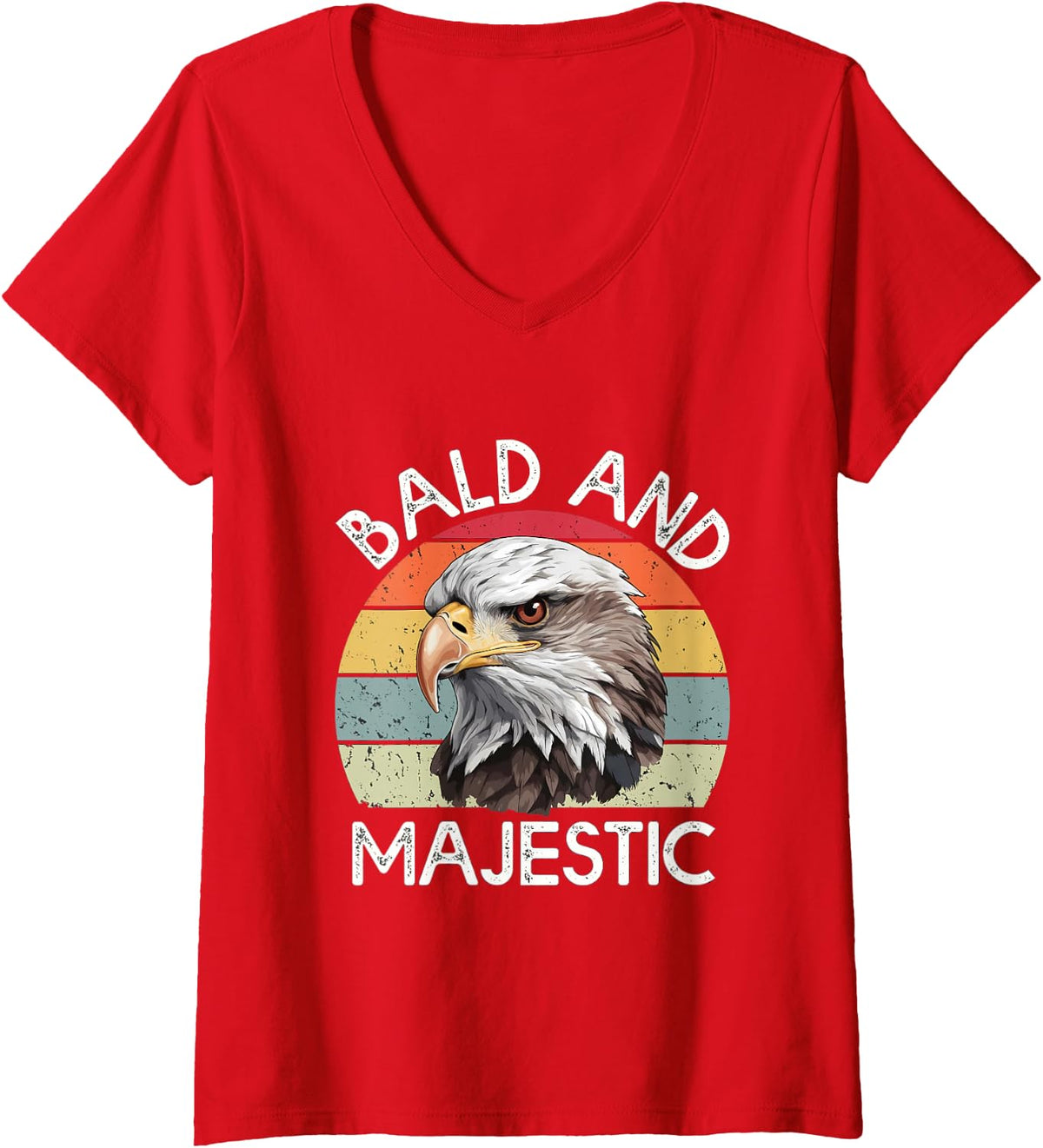 Women's Bald and Majestic Eagle Husband Grandpa Joke Humor V-Neck T-Shirt - Red