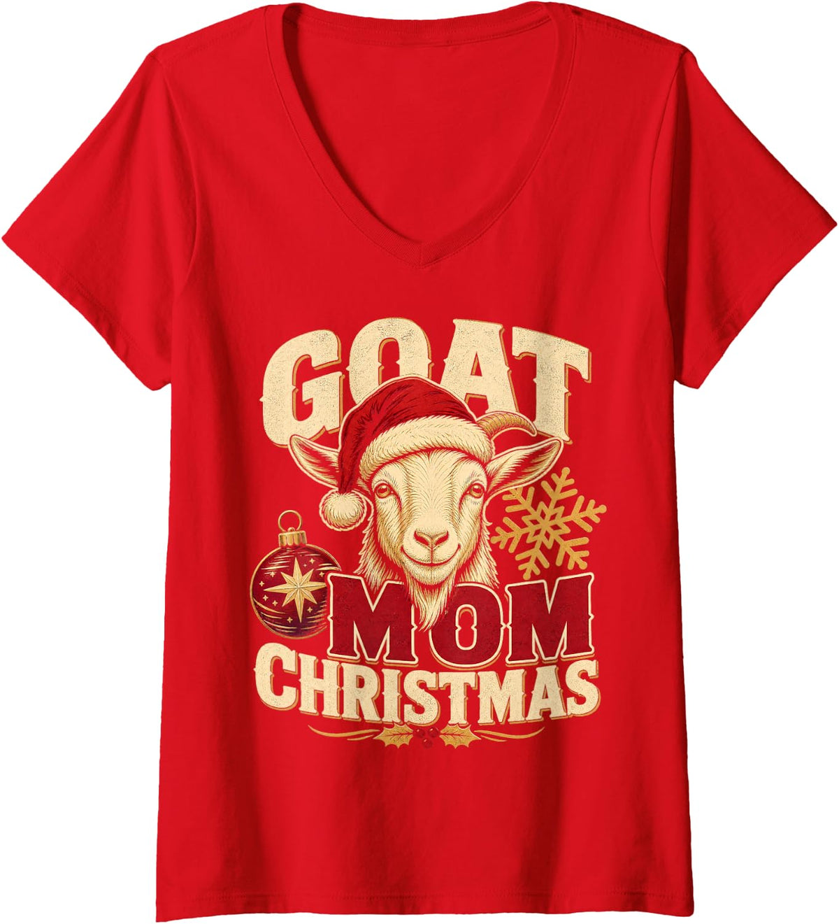 Women's Goat Mom Christmas Holiday V-Neck T-Shirt - Red