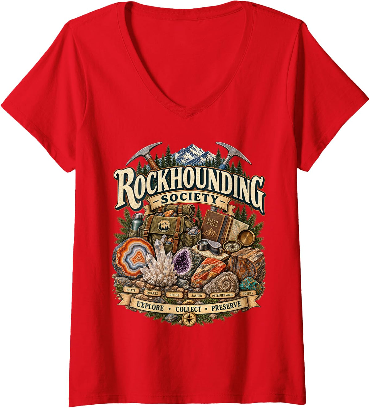 Women's Rockhounding Society Rockhound Rock Collector Rock Hunter V-Neck T-Shirt - Red