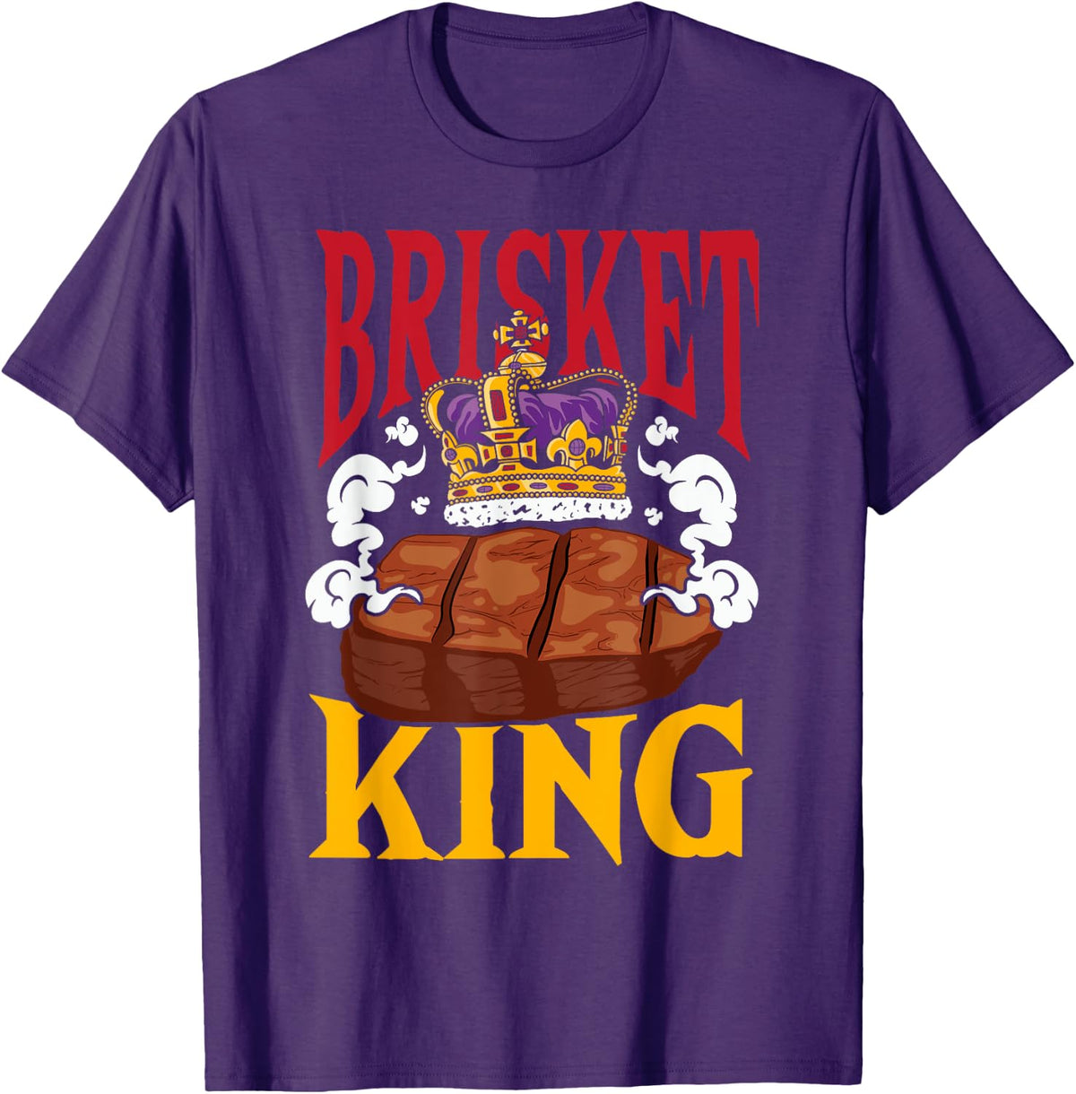BBQ Meat Smoked Beef Slow-Cooked Beef Brisket King T-Shirt - Purple
