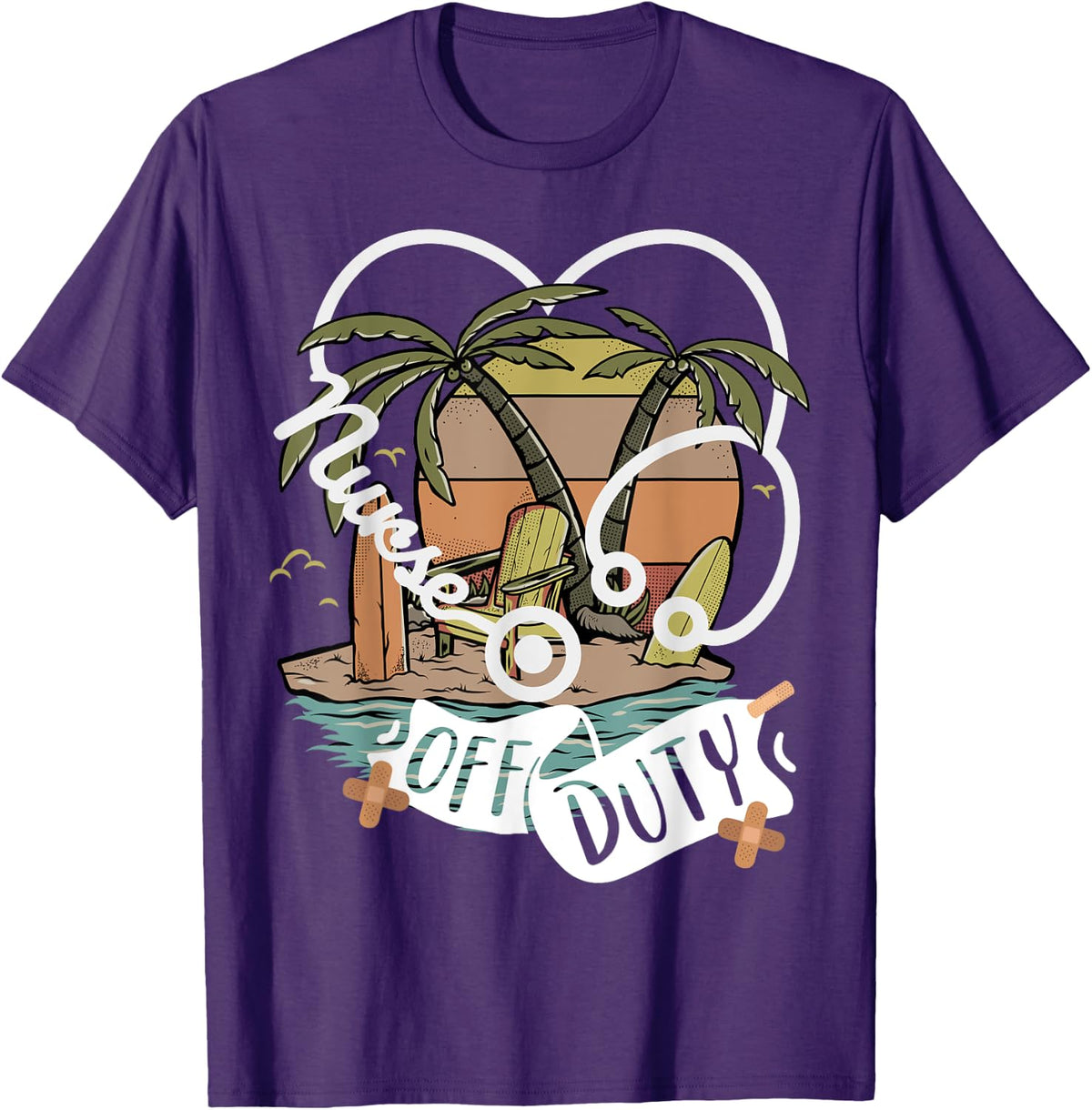 Nurse Off Duty Stethoscope Heart Shaped Hawaiian Vacation T-Shirt - Purple