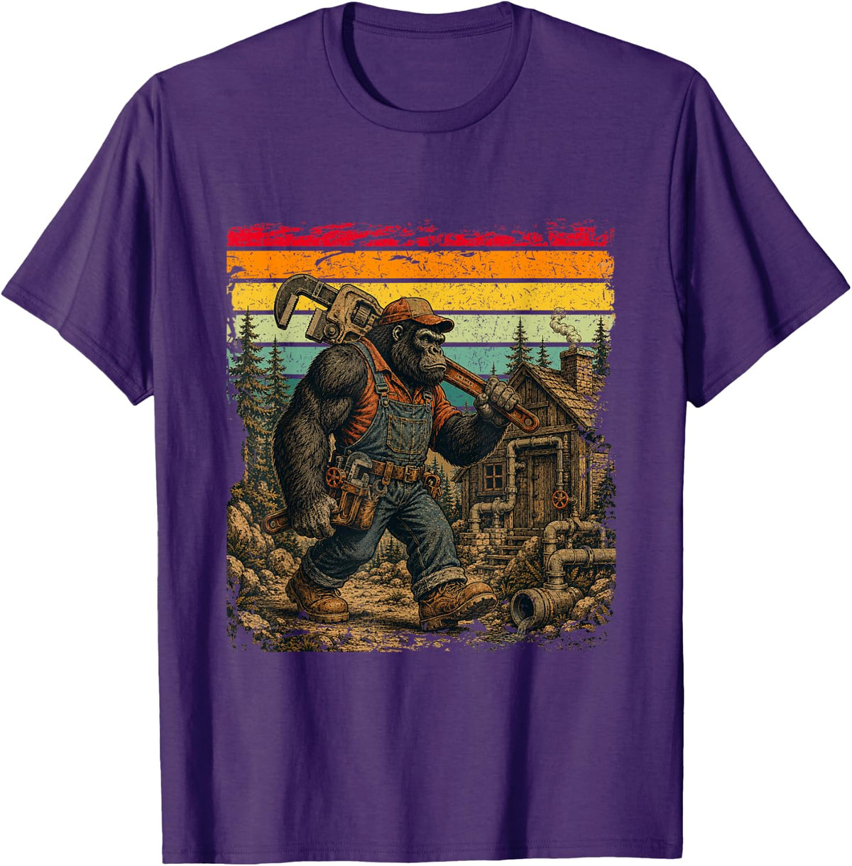 Plumber and Gorilla Retro T-Shirt - Purple