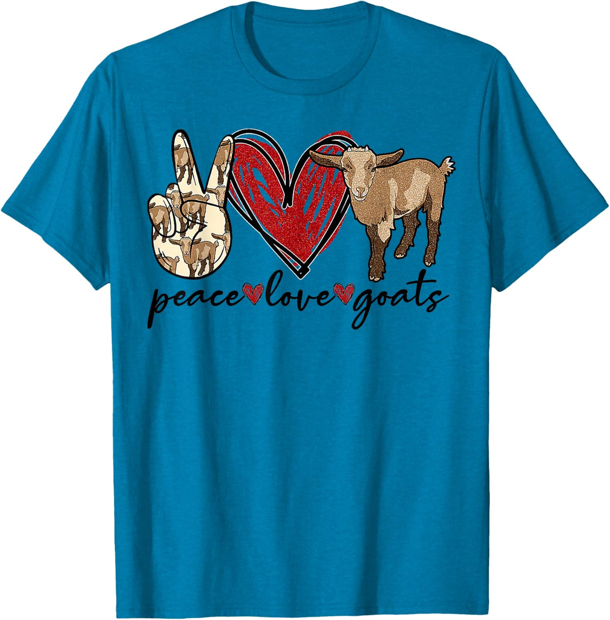 Peace Love Goats Farmer Goat Animal Lover T-Shirt - Sapphire Blue