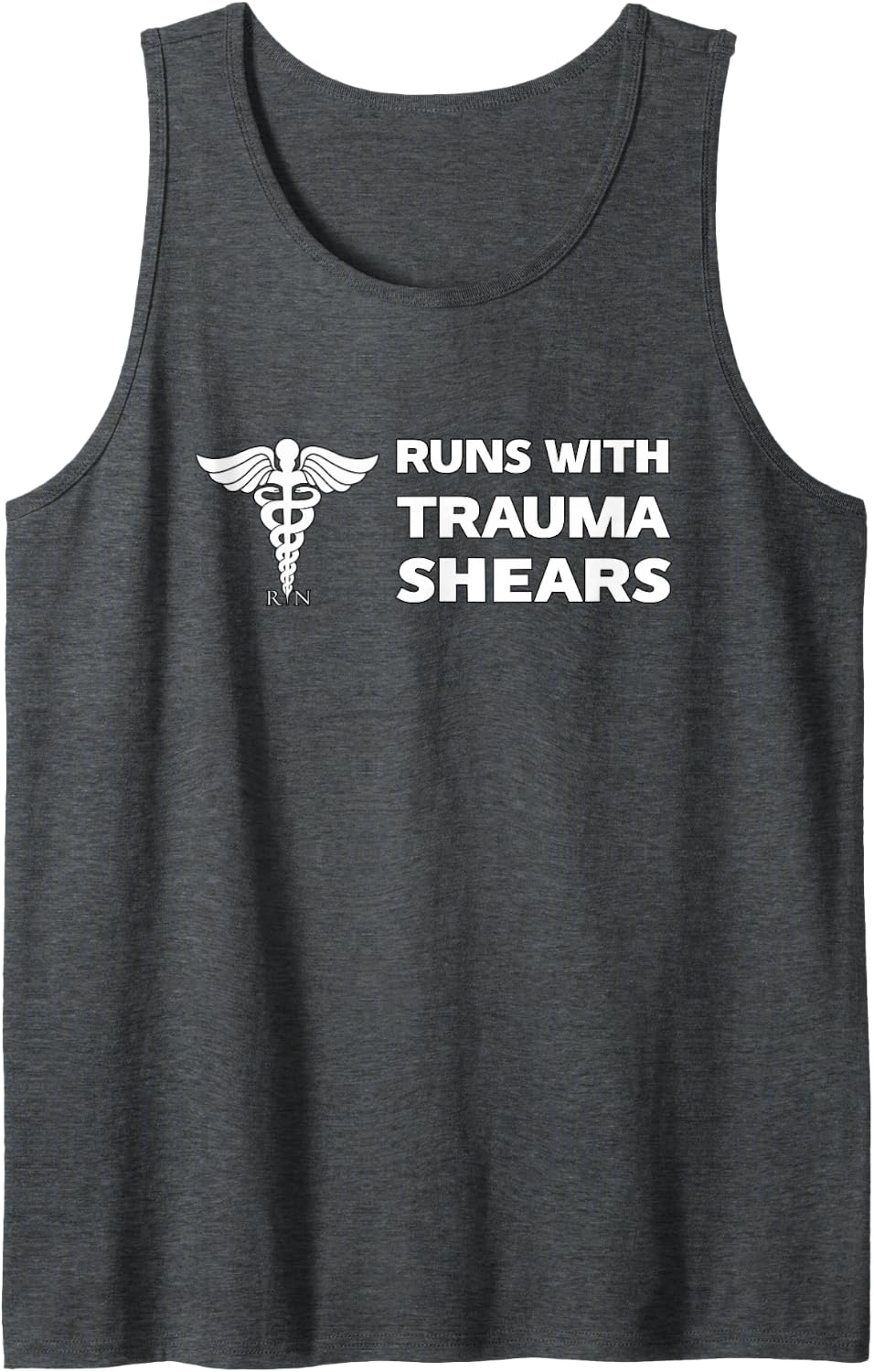 Runs with Trauma Shears Funny EMT Nurse ER Gift Gag Tank Top - Dark Heather Grey