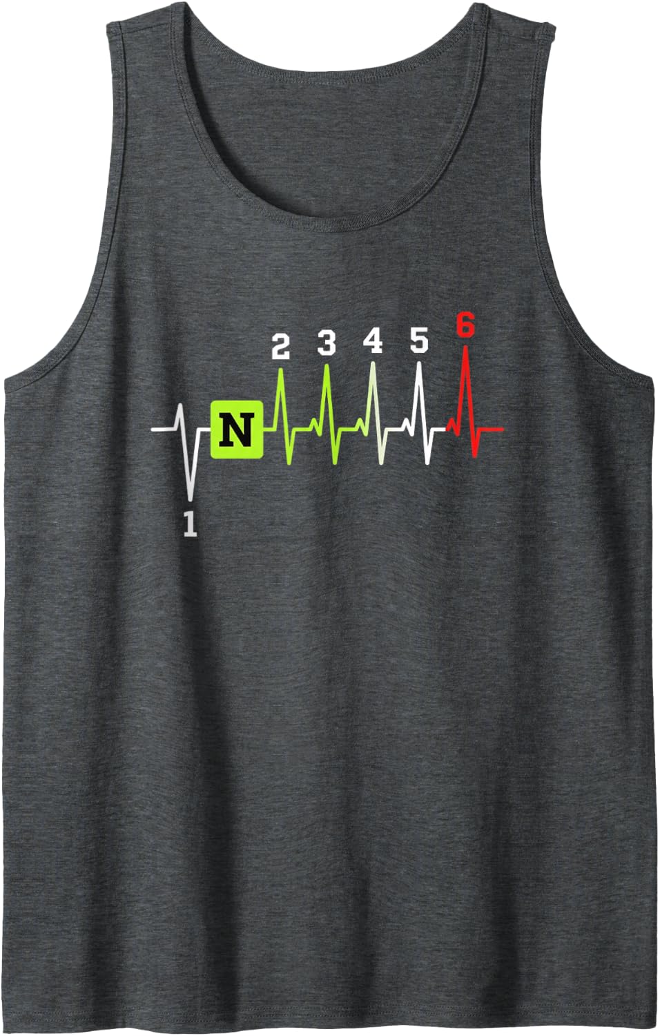 1 N 2 3 4 5 6 Motorcycle Shift Heartbeat Biker Pulse Sleeveless Tank Top - Dark Heather Grey