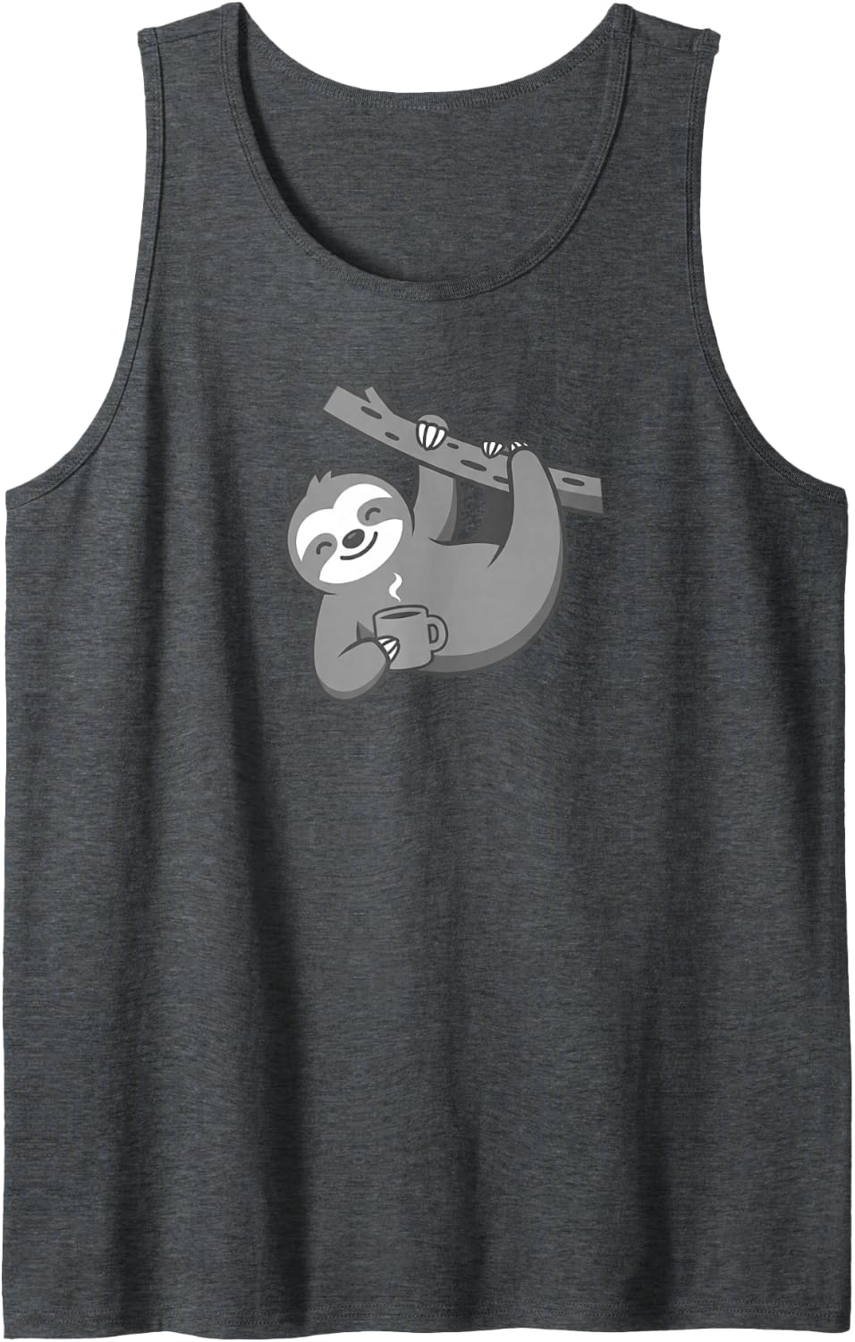 Cute Winter Sloth Drinking Hot Cocoa Illustration Sleeveless Tank Top - Dark Heather Grey