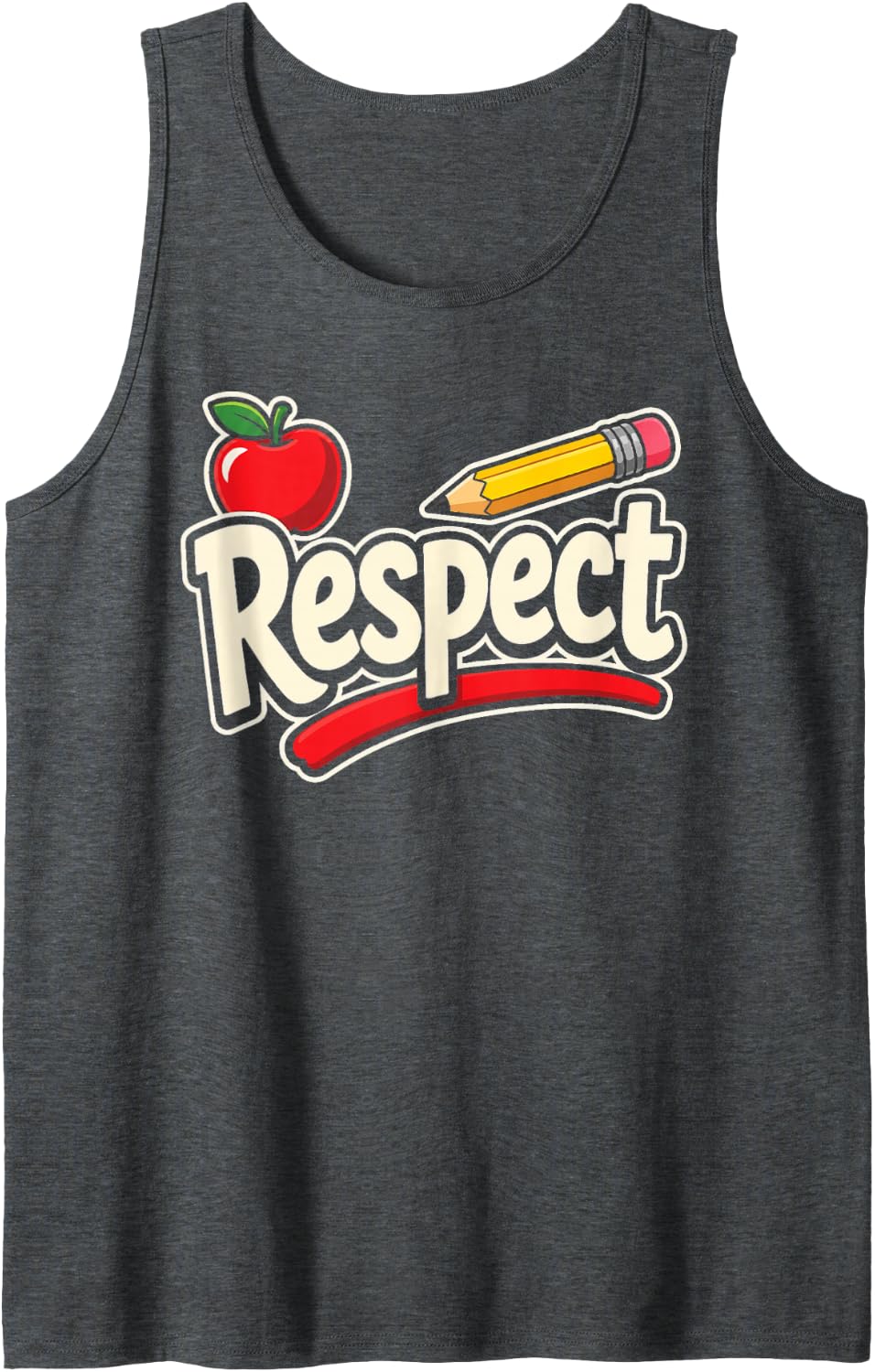 Elementary Teacher Respect Red Apple and Pencil Art Sleeveless Tank Top - Dark Heather Grey