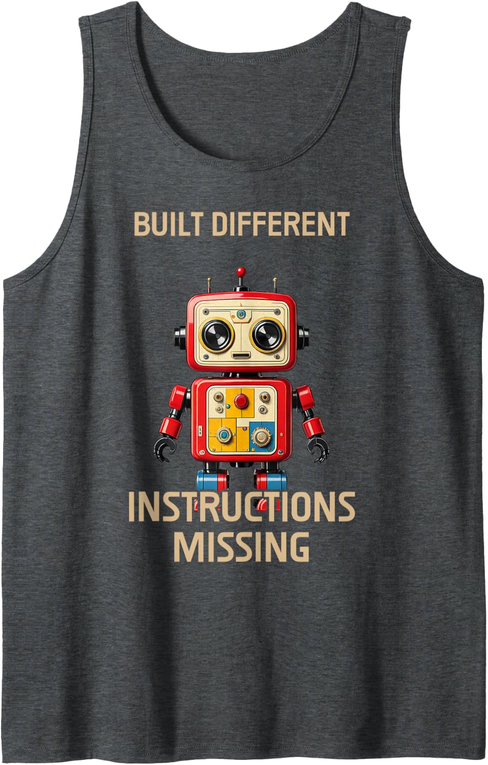 Built Different Instructions Missing Funny Coder Sleeveless Tank Top - Dark Heather Grey