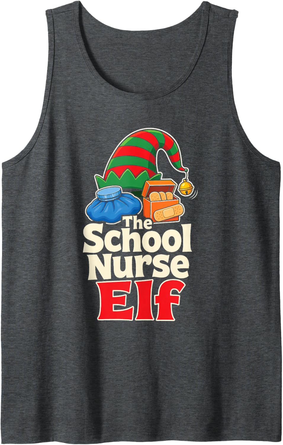 School Nurse Elf Christmas Elementary Clinic Office Sleeveless Tank Top - Dark Heather Grey