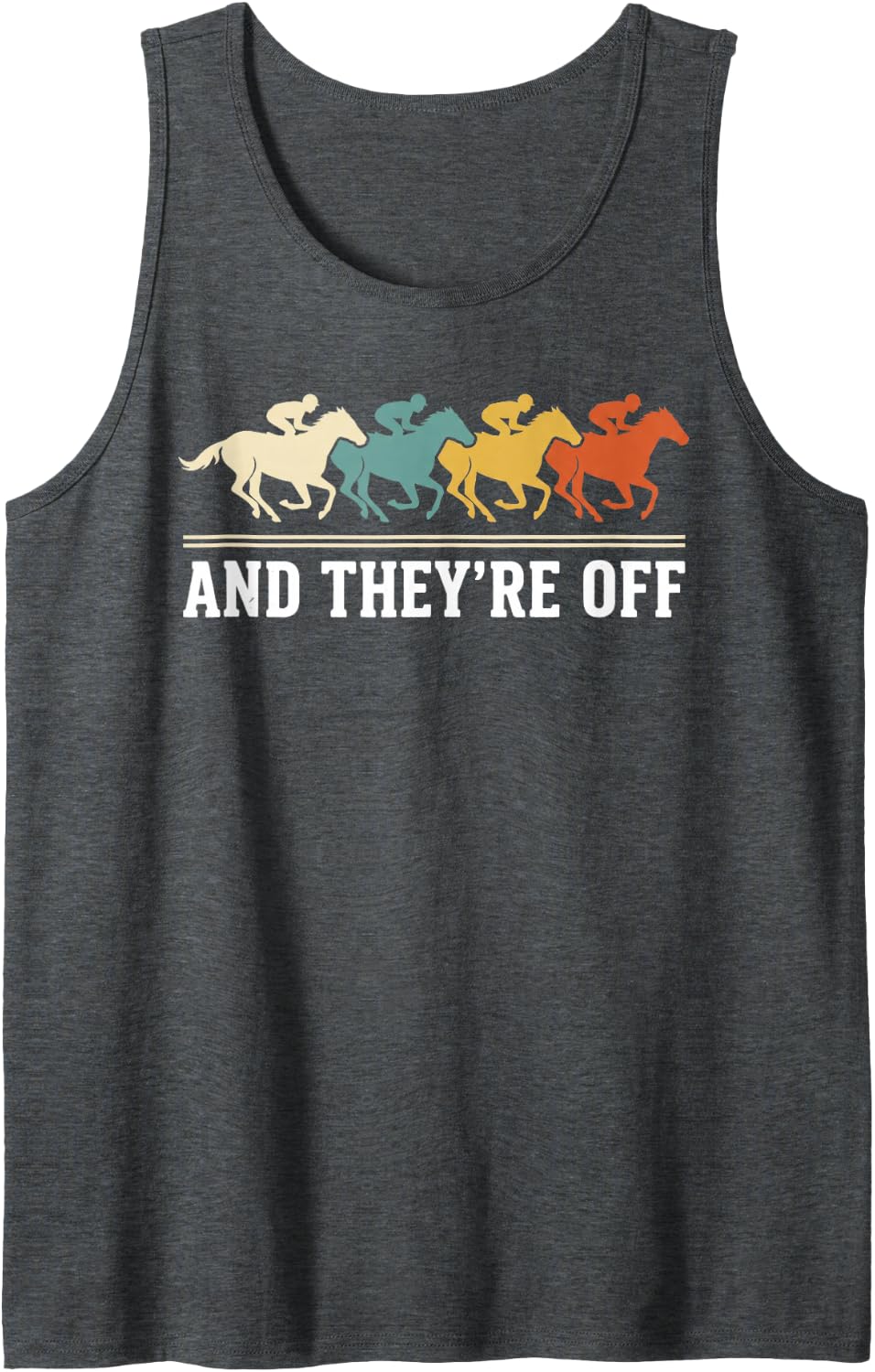 and They're Off Retro Horse Racing Derby Day Equestrian Sleeveless Tank Top - Dark Heather Grey