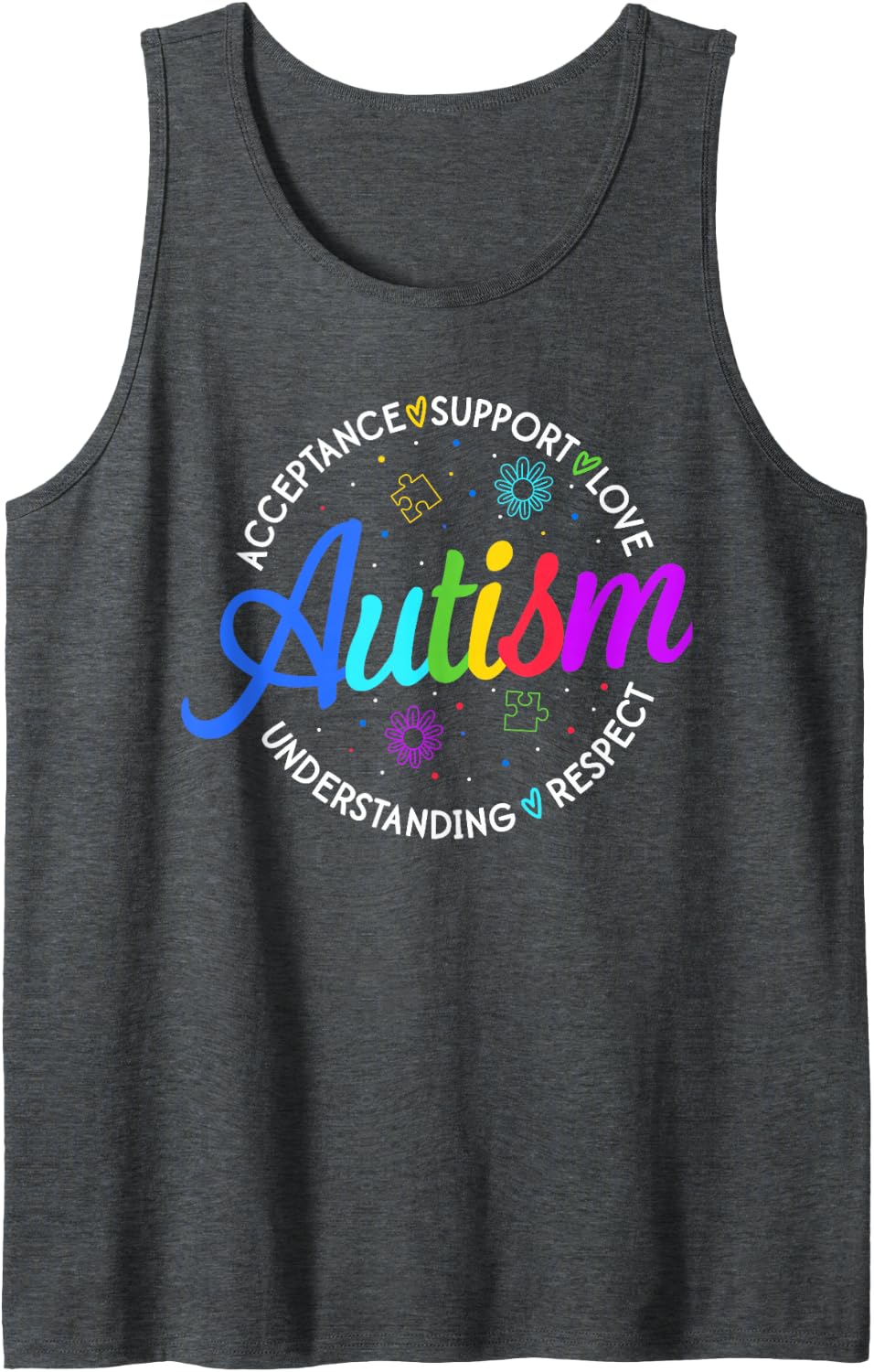 Autism Awareness Acceptance Support Love Understanding Sleeveless Tank Top - Dark Heather Grey