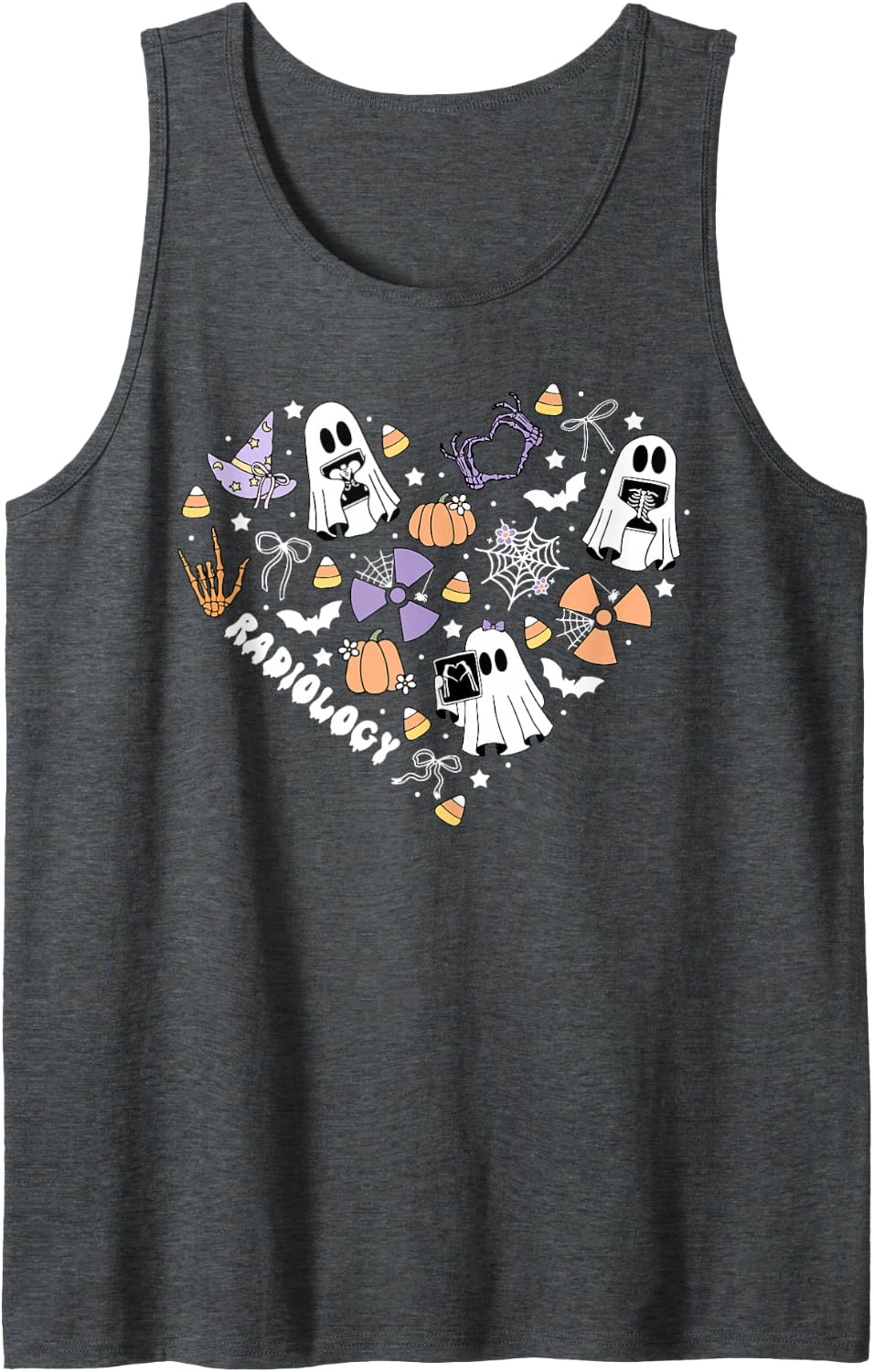 Halloween Radiology Ghost Heart Radiologic X-ray Rad Tech Sleeveless Tank Top - Dark Heather Grey