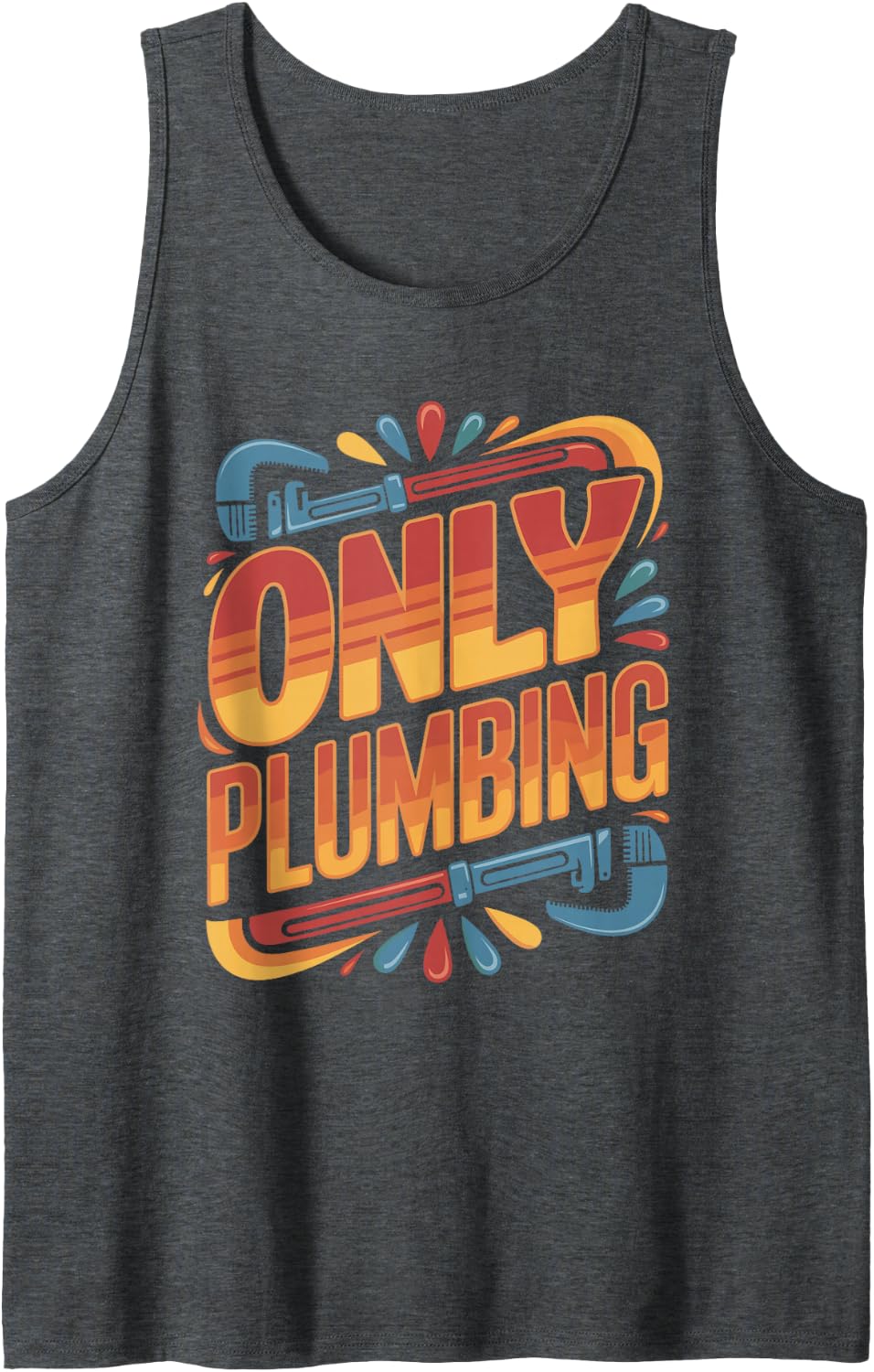 Only Plumbing Funny Lock Logo Wordmark Sleeveless Tank Top - Dark Heather Grey