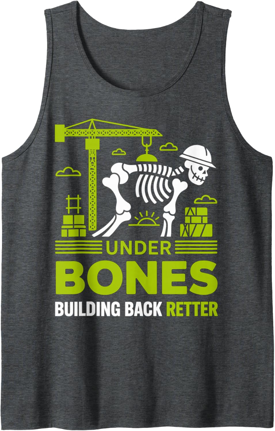 Under Bones Construction Skeleton Design Sleeveless Tank Top - Dark Heather Grey