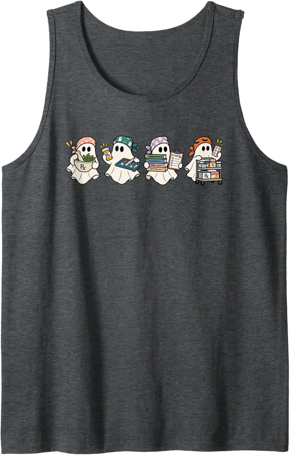 Halloween Pharmacist Ghost Rx Spooky Pharmacy Tech Sleeveless Tank Top - Dark Heather Grey