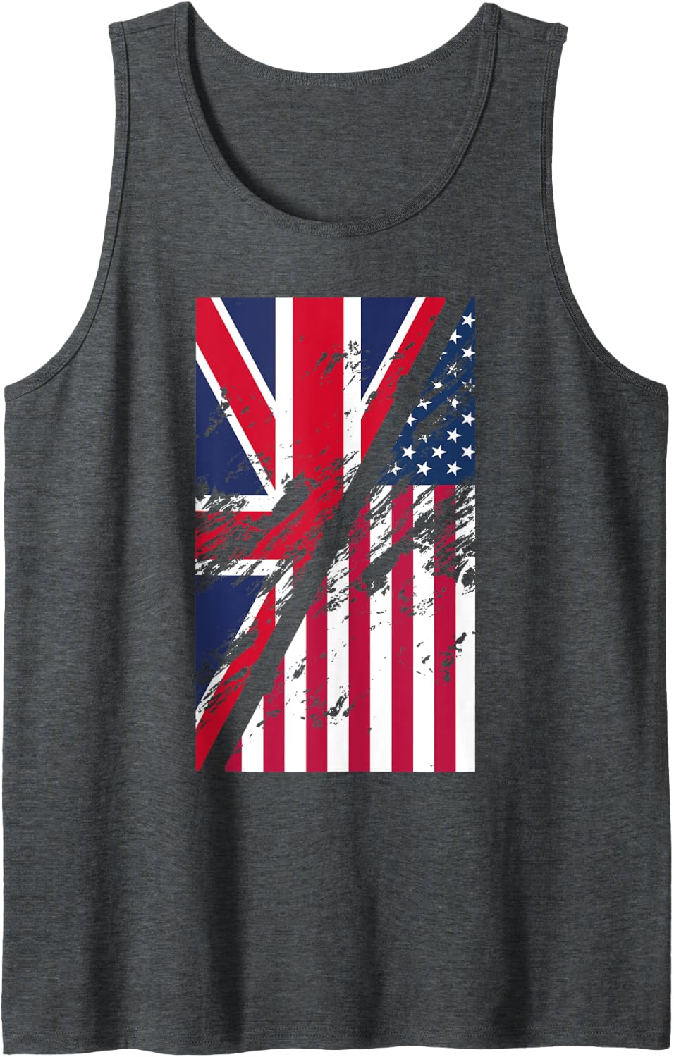 Half American Half British Flag English Roots USA Pride Tank Top - Dark Heather Grey