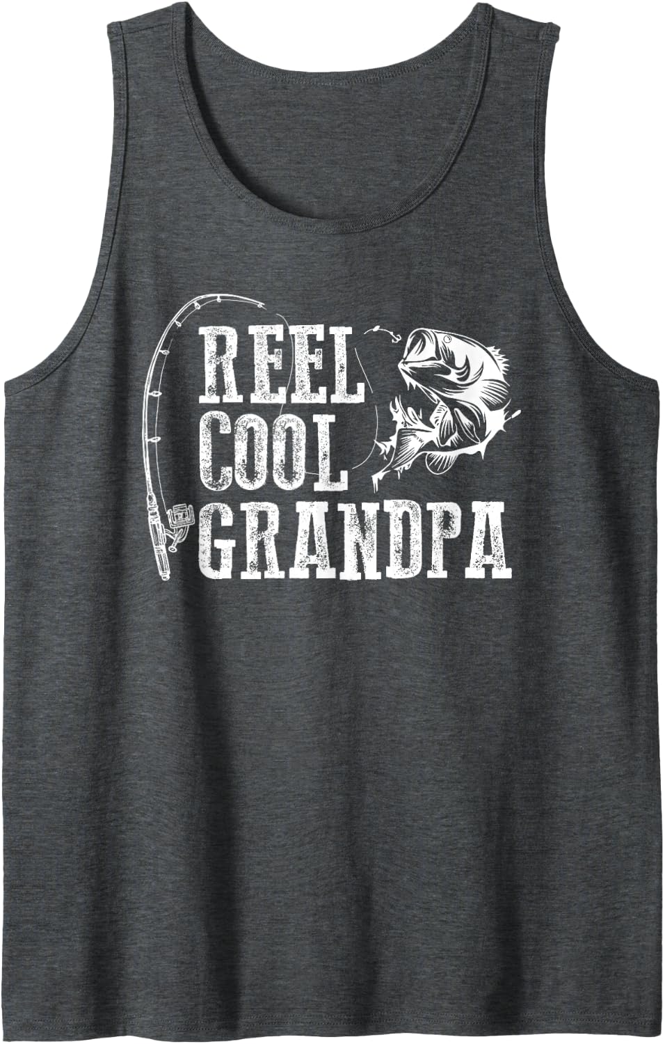 Mens Grandpa Fishing: Reel Cool Grandpa Tank Top - Dark Heather Grey