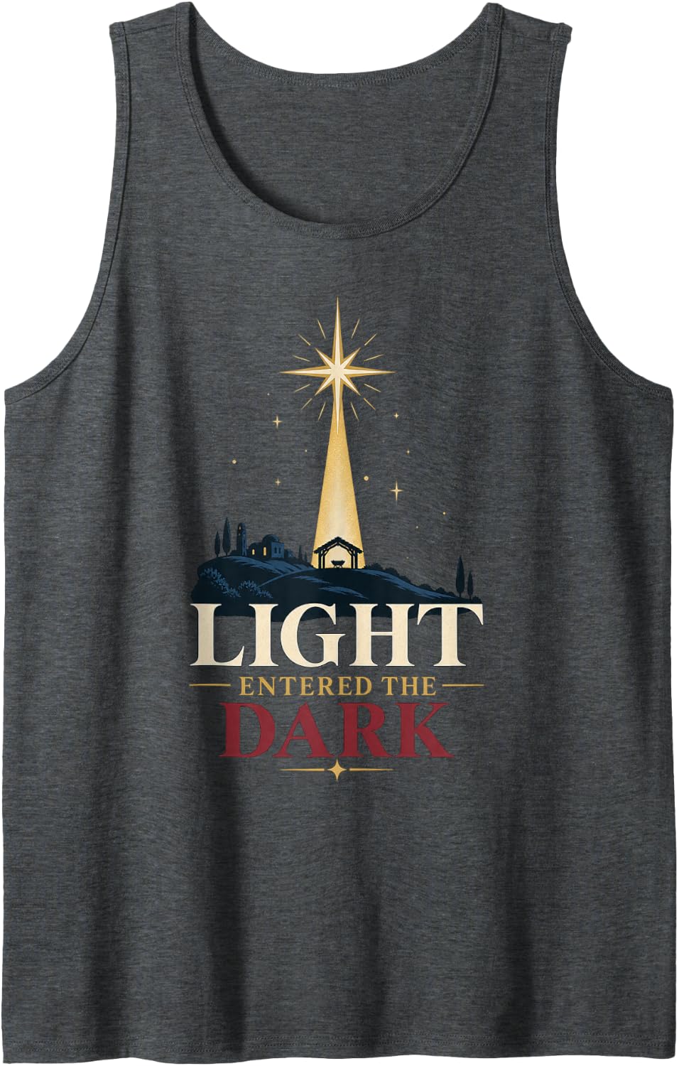 Light Entered the Dark Christian Christmas Sleeveless Tank Top - Dark Heather Grey