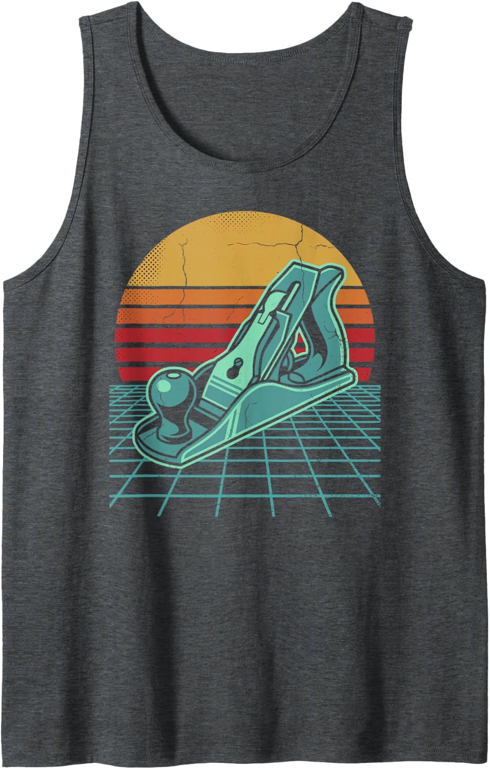 Retro Hand Plane Carpenter Woodworker Woodworking Tool Tee Sleeveless Tank Top - Dark Heather Grey