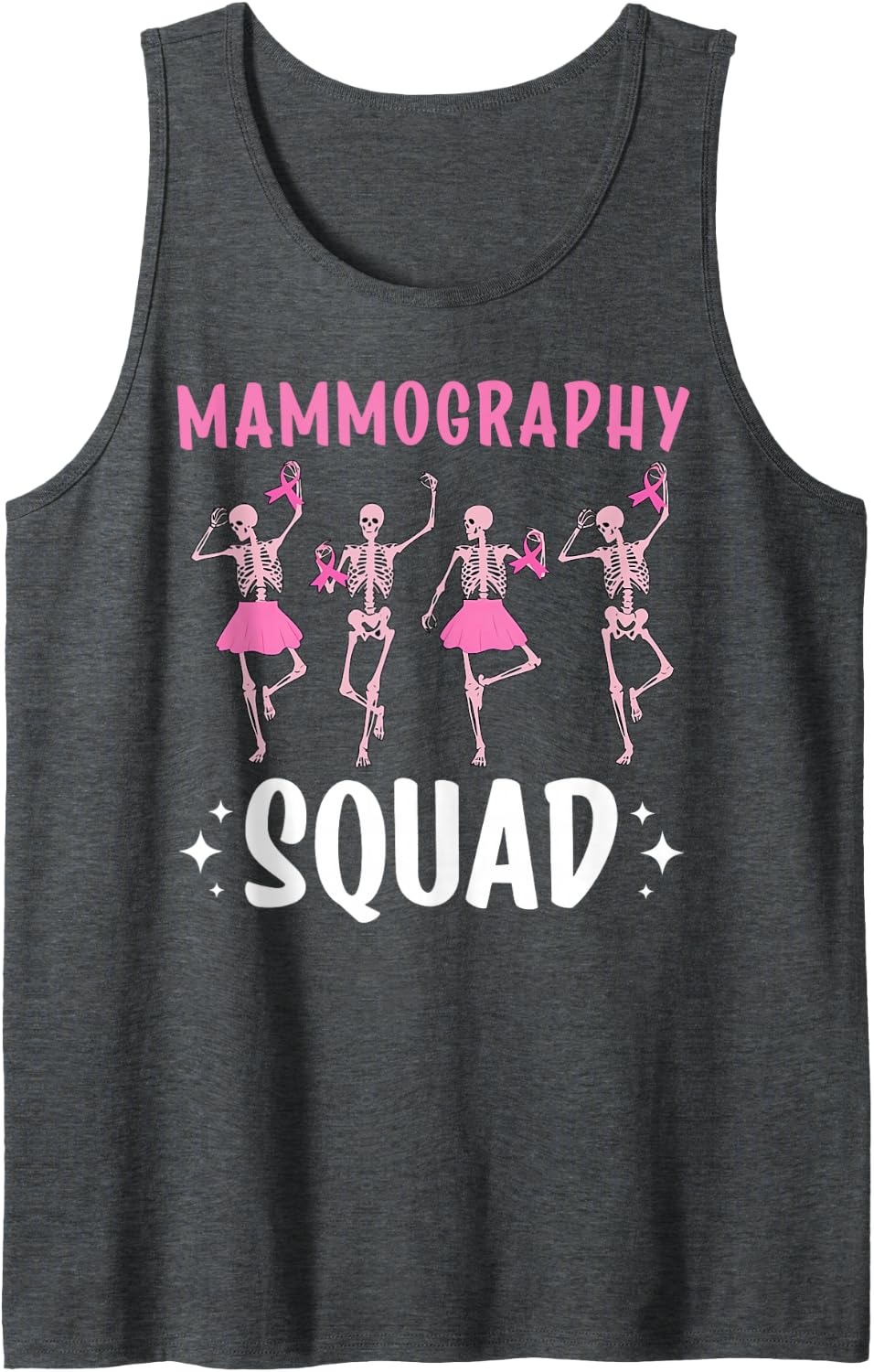 Mammography Squad Skeleton Dancing Mammo Tech Halloween Sleeveless Tank Top - Dark Heather Grey