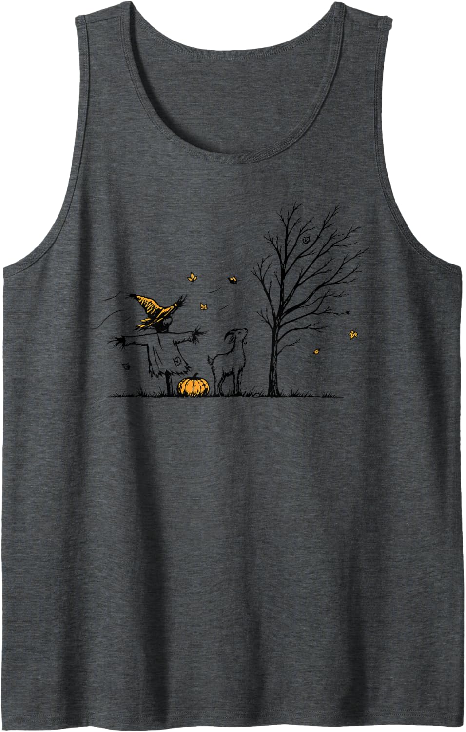 Halloween Goat Pumpkin Sleeveless Tank Top - Dark Heather Grey