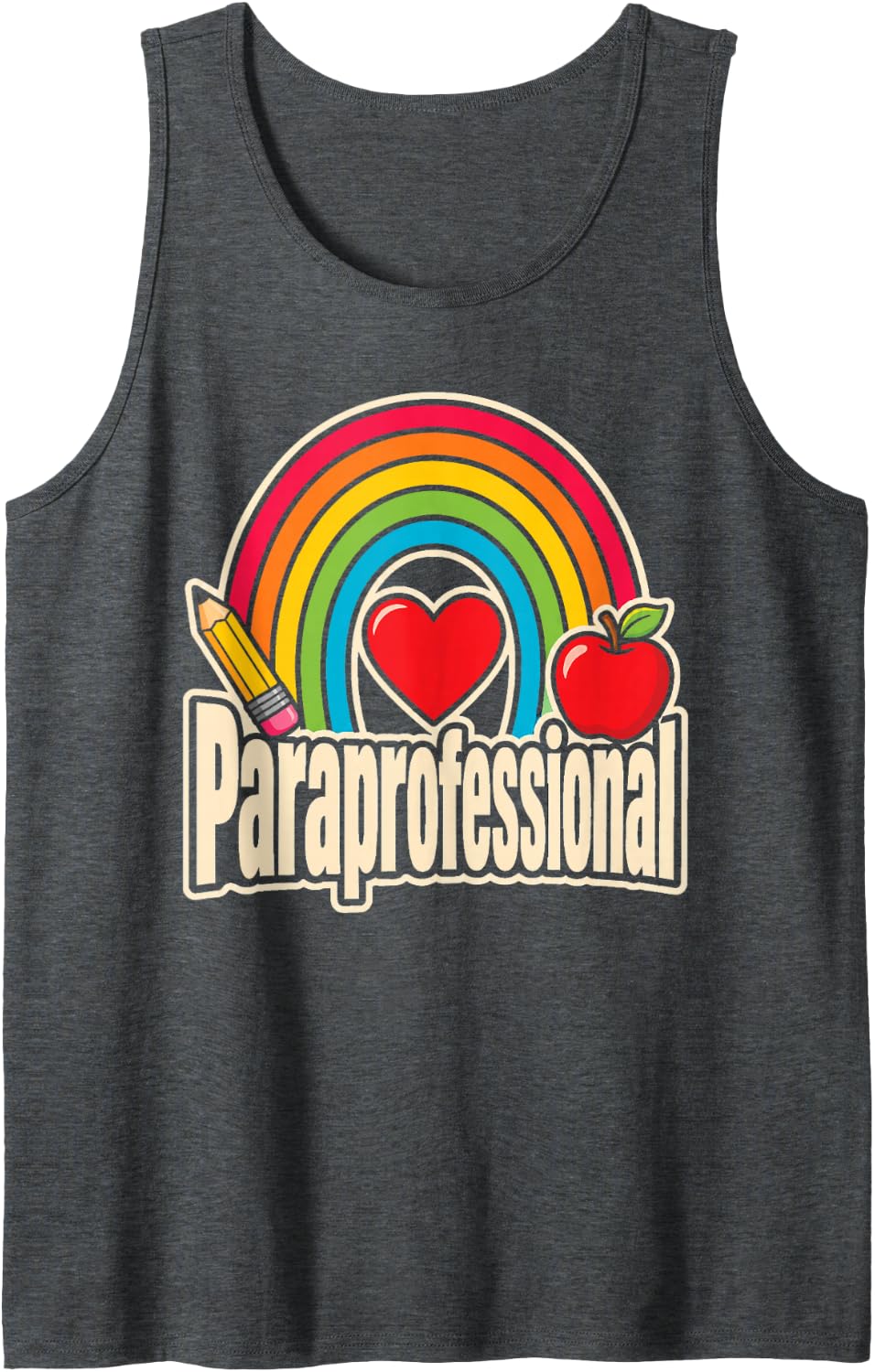 Paraprofessional Elementary School Teacher Aide Rainbow Sleeveless Tank Top - Dark Heather Grey