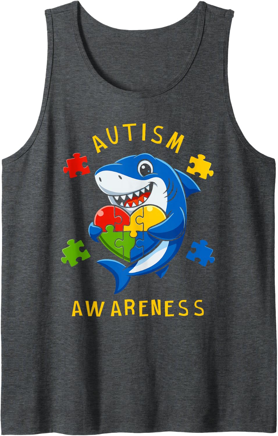 Retro Shark Autism Awareness Autistic Pride Month Sleeveless Tank Top - Dark Heather Grey