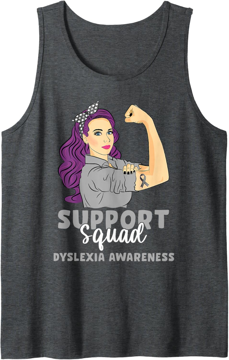 Support Squad Grey Warrior Dyslexia Awareness Women Sleeveless Tank Top - Dark Heather Grey
