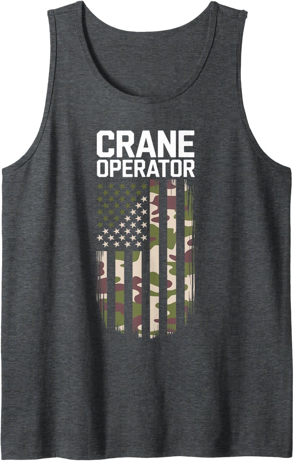 Crane Operator Military Flag Patriotic Sleeveless Tank Top - Dark Heather Grey