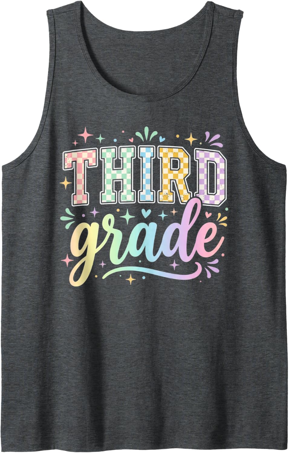 Back to School Checkered Third Grade Team Teacher Students Tank Top - Dark Heather Grey