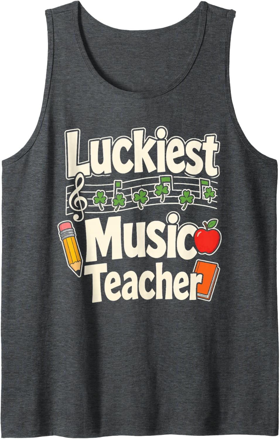 Elementary Music Teacher Gift Luckiest Treble Clef Sleeveless Tank Top - Dark Heather Grey