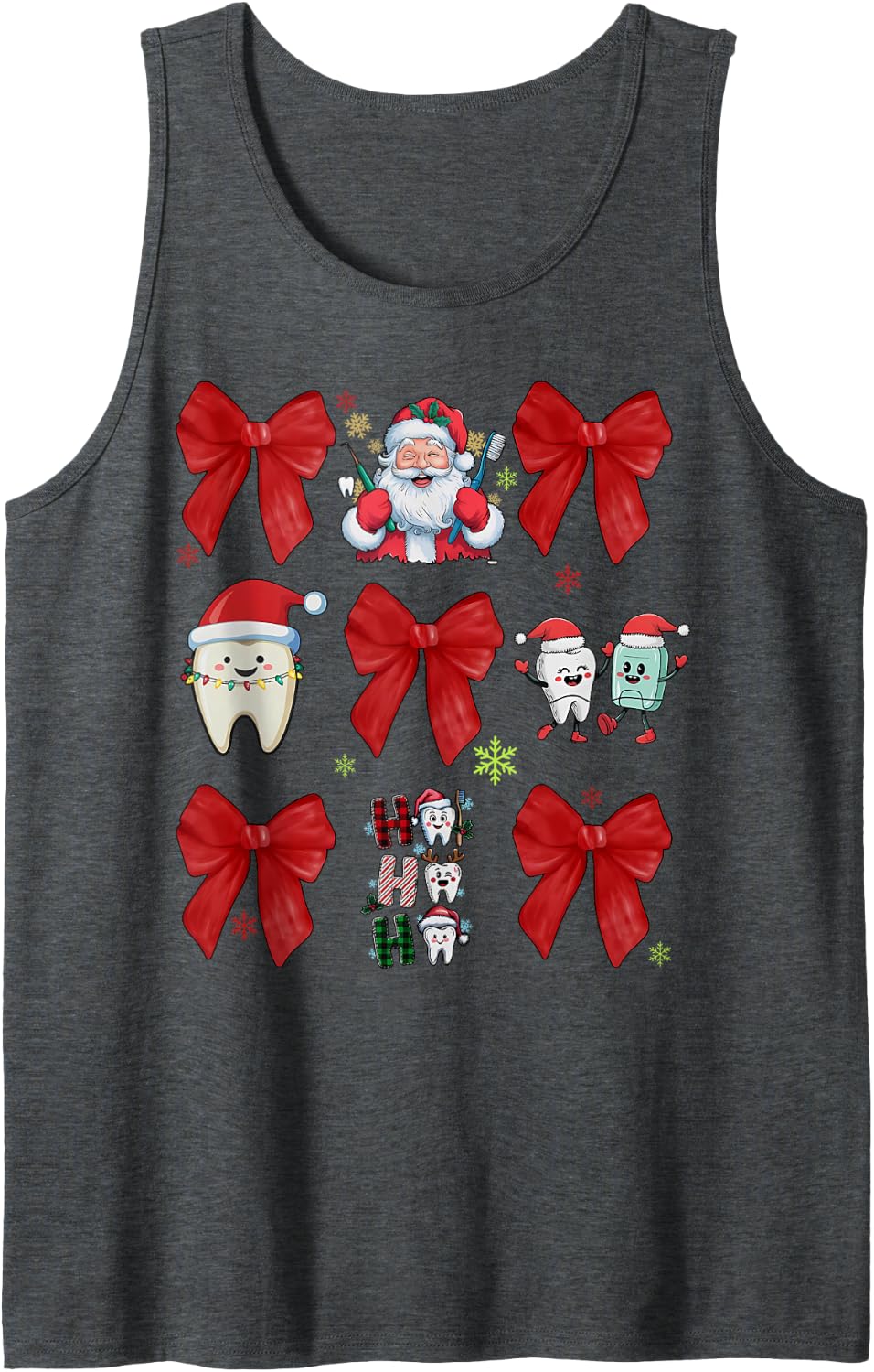 Christmas Coquette Bow Dental Dentist Hygienist Santa Tooth Sleeveless Tank Top - Dark Heather Grey