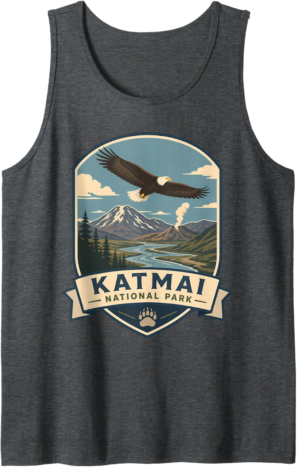 Katmai National Park Alaska Bald Eagle Bear Paw Sleeveless Tank Top - Dark Heather Grey